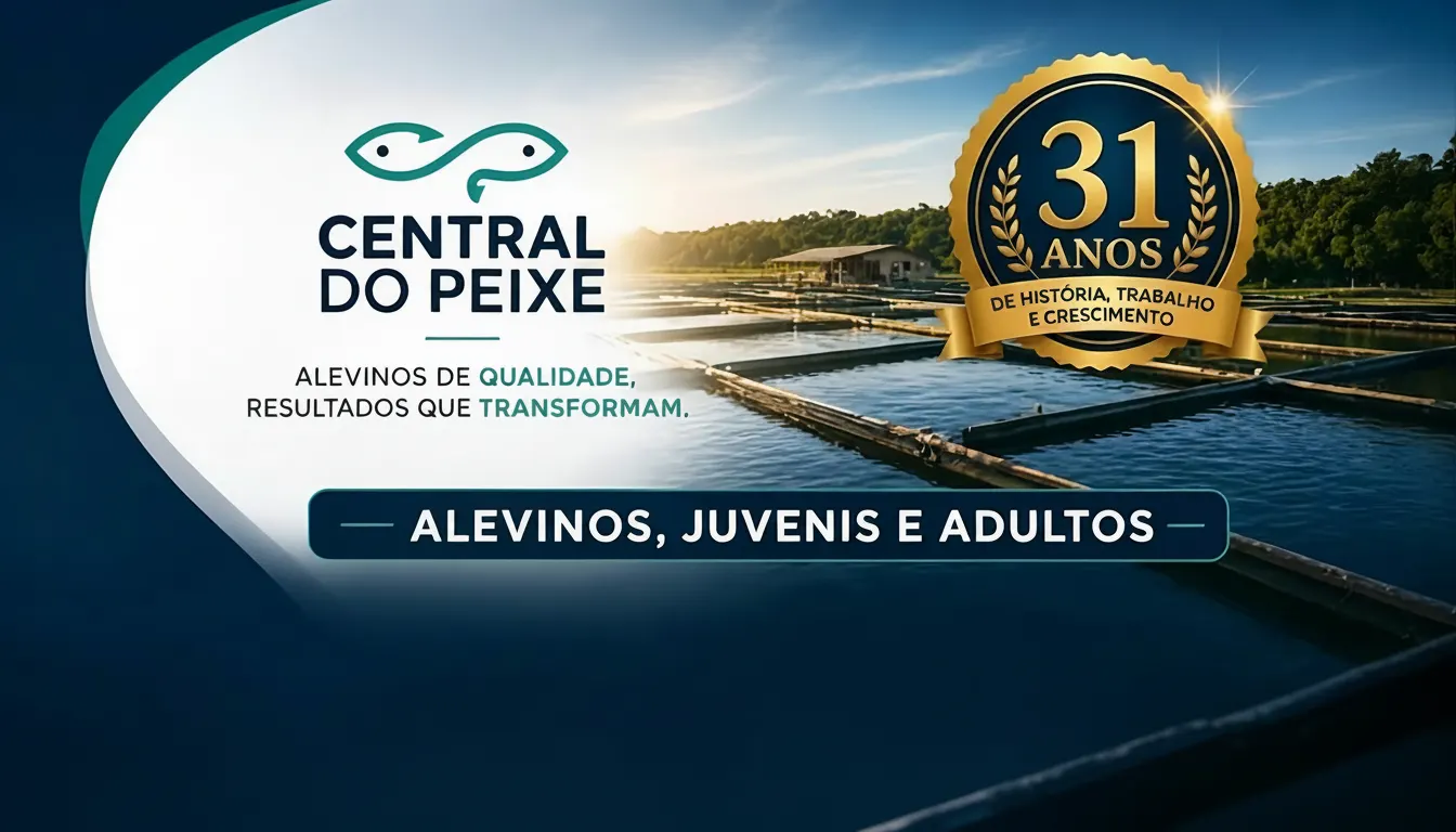 Central do Peixe — 31 anos de história, trabalho e crescimento. Alevinos de qualidade, resultados que transformam.