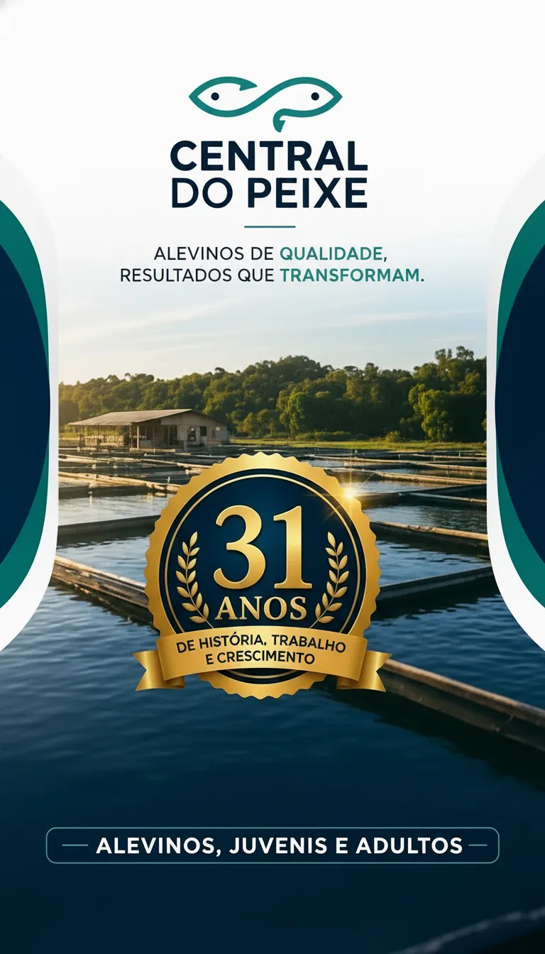 Central do Peixe — 31 anos de história, trabalho e crescimento. Alevinos de qualidade, resultados que transformam.